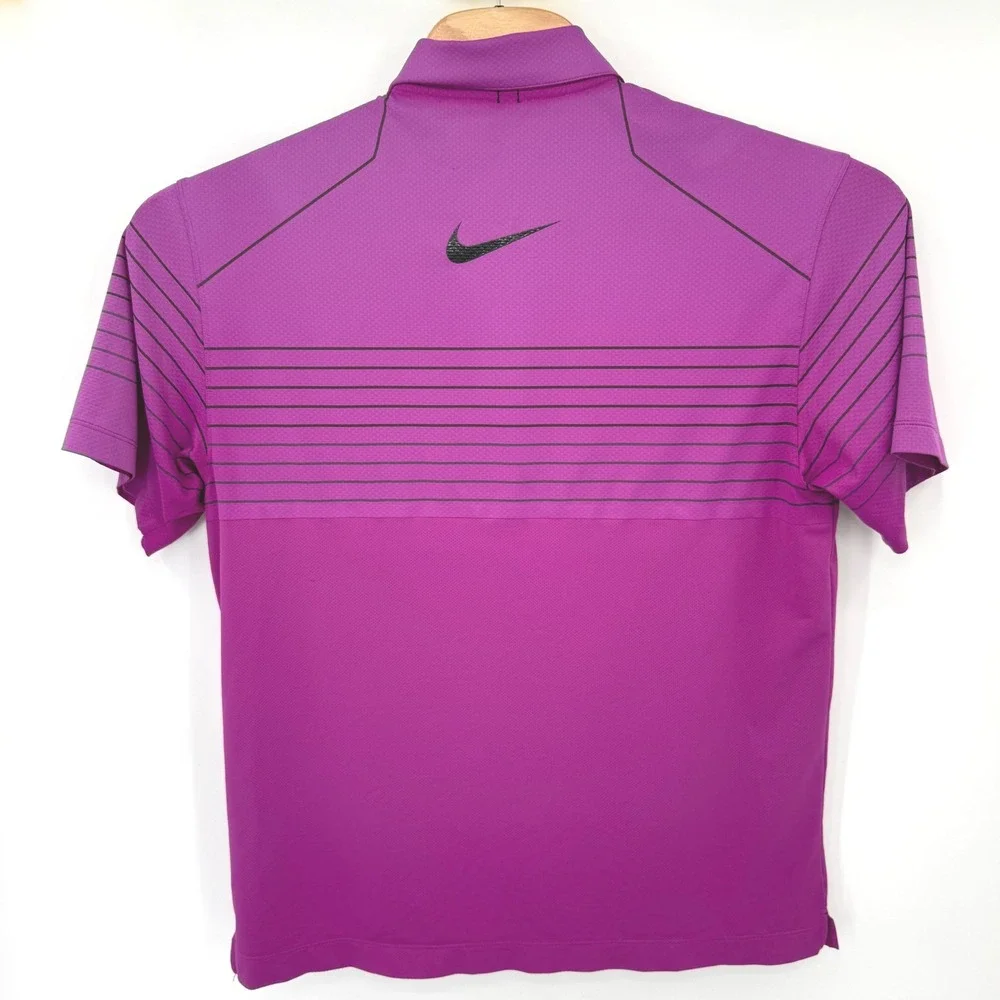 Nike Golf Polo Shirt Men Medium Purple 360191-511 Striped Dri-FIT Short Sleeve